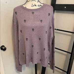 Wooden Ships Purple Skulls Acrylic Blend Pullover Sweater Modern Boho Semi Sheer